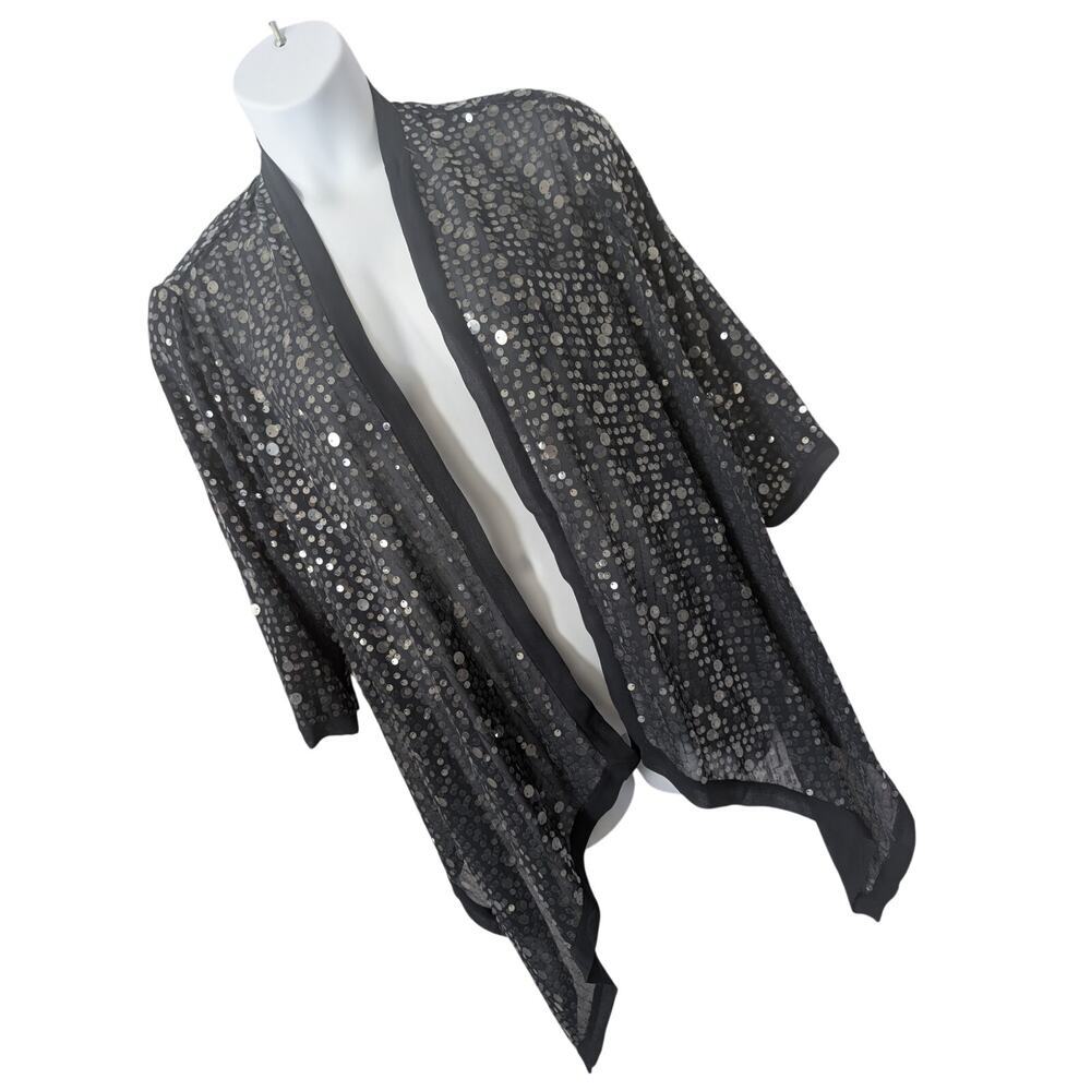 NWT! CHICO'S! LOVELY NAVY BLUE CHIFFON, SHIMMERY CLEAR SEQUINS, OVER-JACKET! XL